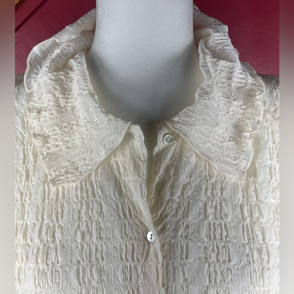 Vince Smock Short Sleeve Women's Cream Button-Up Top, XL, NWT - Picture 12 of 16